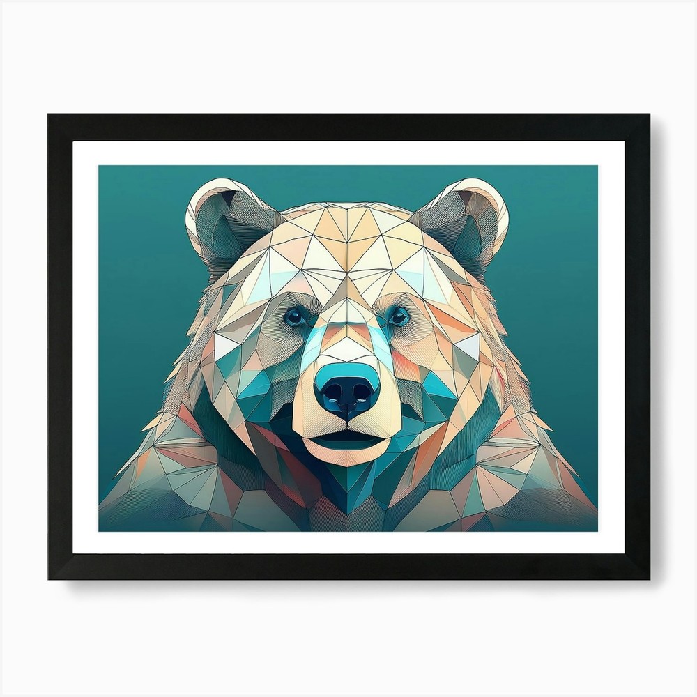 Geometric Grizzly Bear Art Framed Canvas Print Wall Decor Poster