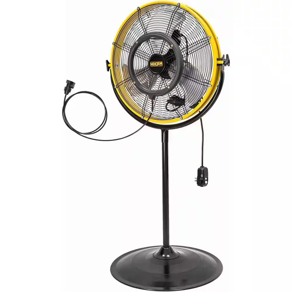 4400 CFM 20 In. Outdoor Misting Fan in Yellow Pedestal Standing Base with IP44 E