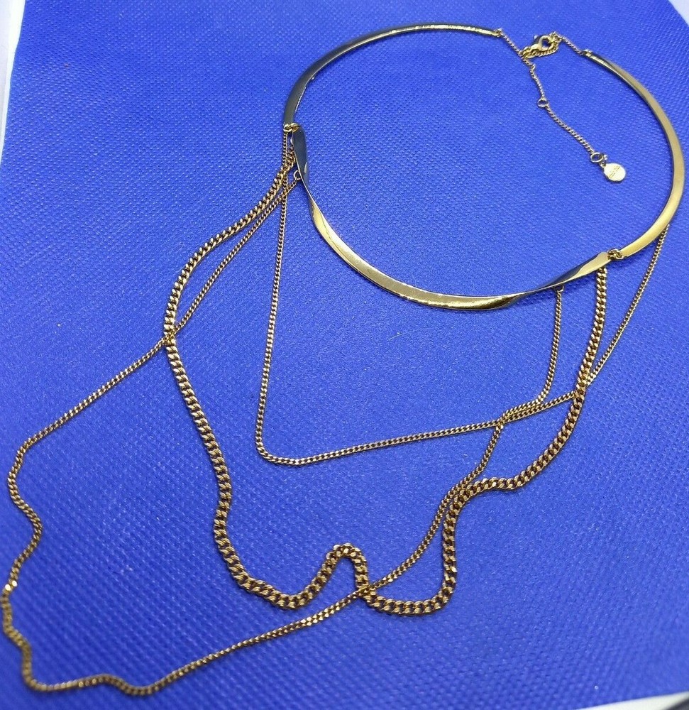 Stella & Dot layering Gold Tone Choker Collar Chains necklace 13