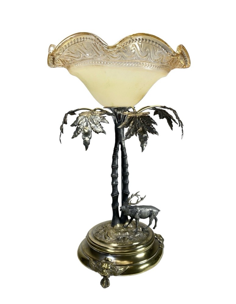 Rare, antique 1880s WMF large centrepiece fruit bowl Stag and Oak tree Germany