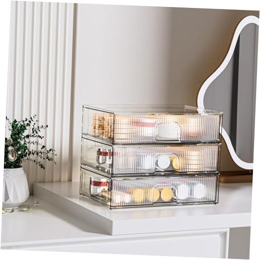 Clear Stackable Storage Drawers, Acrylic Drawers Makeup Organizer For Vanity, 4