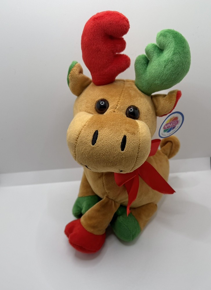 Nanco Reindeer Christmas Plush Super Soft Brown W/Tag Red Green Antlers Hooves