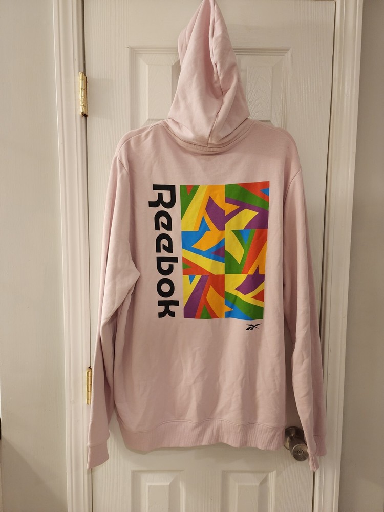 Reebok Tech Style Pride Graphic Sz XL Pink  Sweatshirt Athletic Hoodie