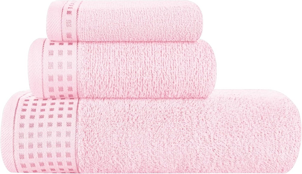 GLAMBURG 3-Pack Ultra Soft Cotton Bath Towel Set in Pink