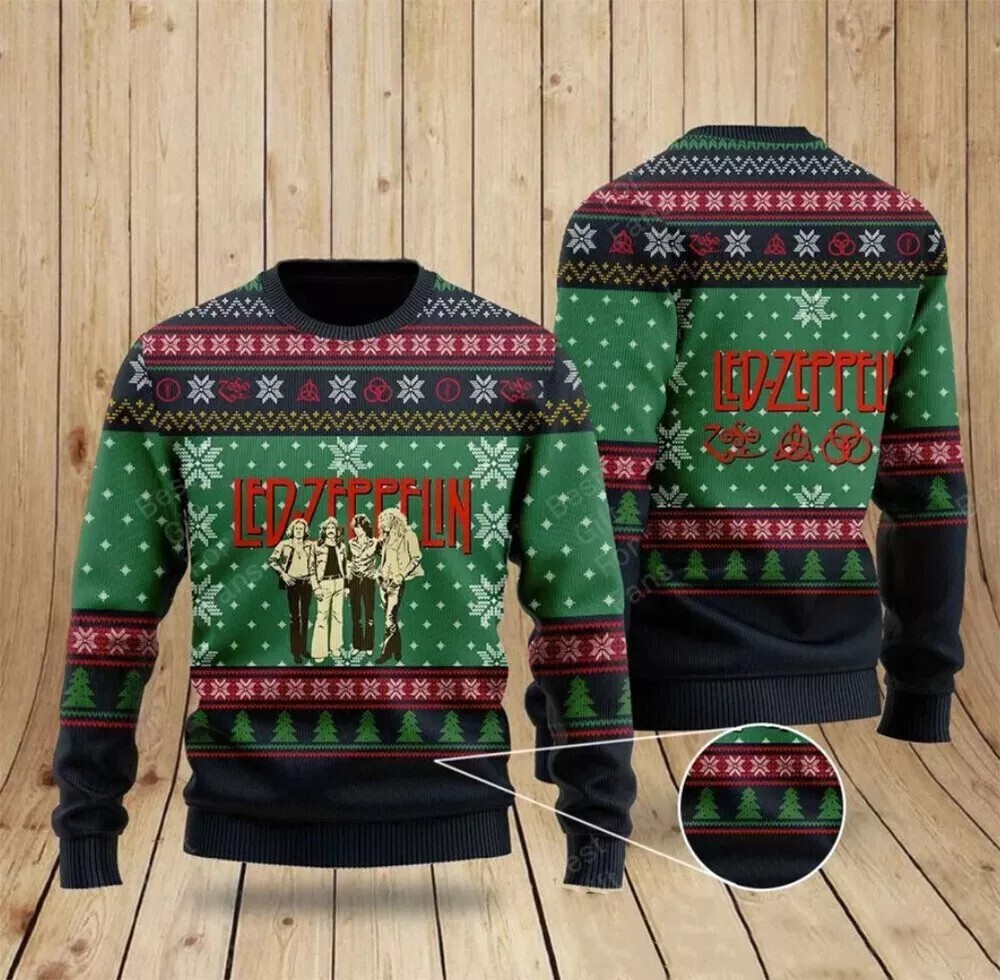 Led Zeppelin Rock Band Ugly Christmas Sweater 3D Print Shirt Gift All Size S-5X
