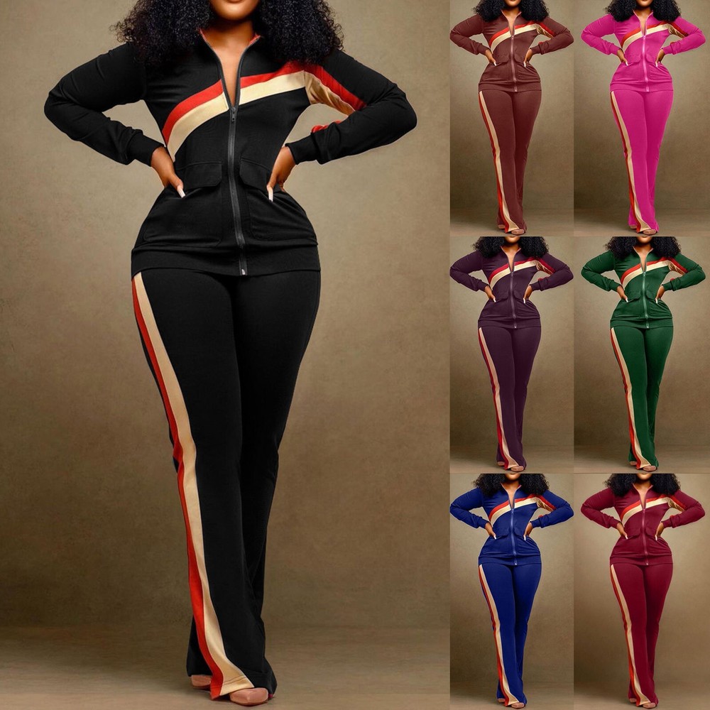 Women's Two Piece Outfits Workout Sets Long Sleeve Zip Up Jacket Matching Pants