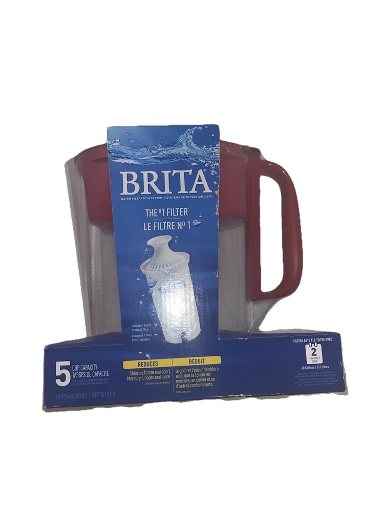1 Brita Water Filtration System RED Pitcher 5 Cup Capacity 1 FILTER Space Saver