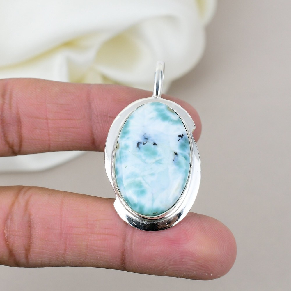 Natural Larimar Gemstone Handmade Sterling Silver Pendant Love Gift  
