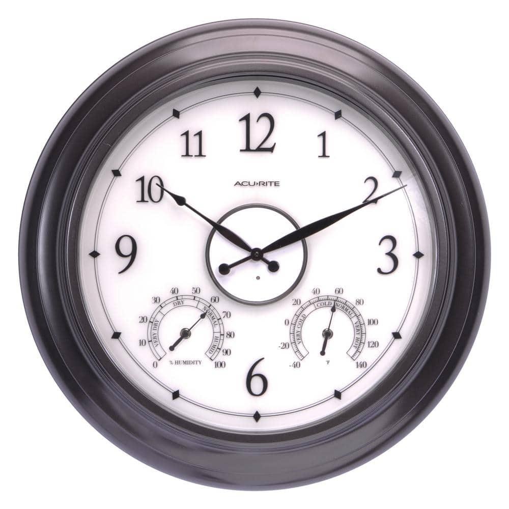 24 In. LED-Illuminated Outdoor Wall Clock With Thermometer Humidity Sensor Black