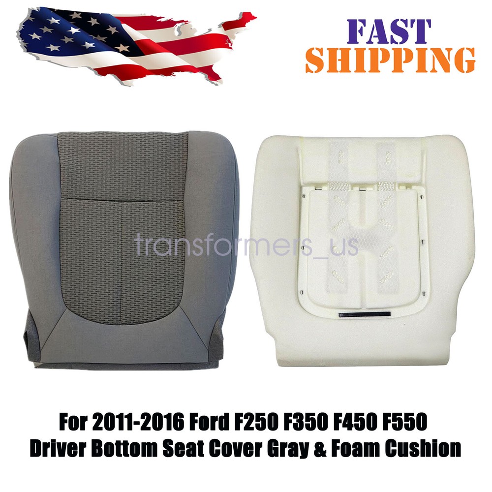 Driver Bottom Seat Cover Gray & Foam Pad For 2011-2016 Ford F250 F350 F450 F550