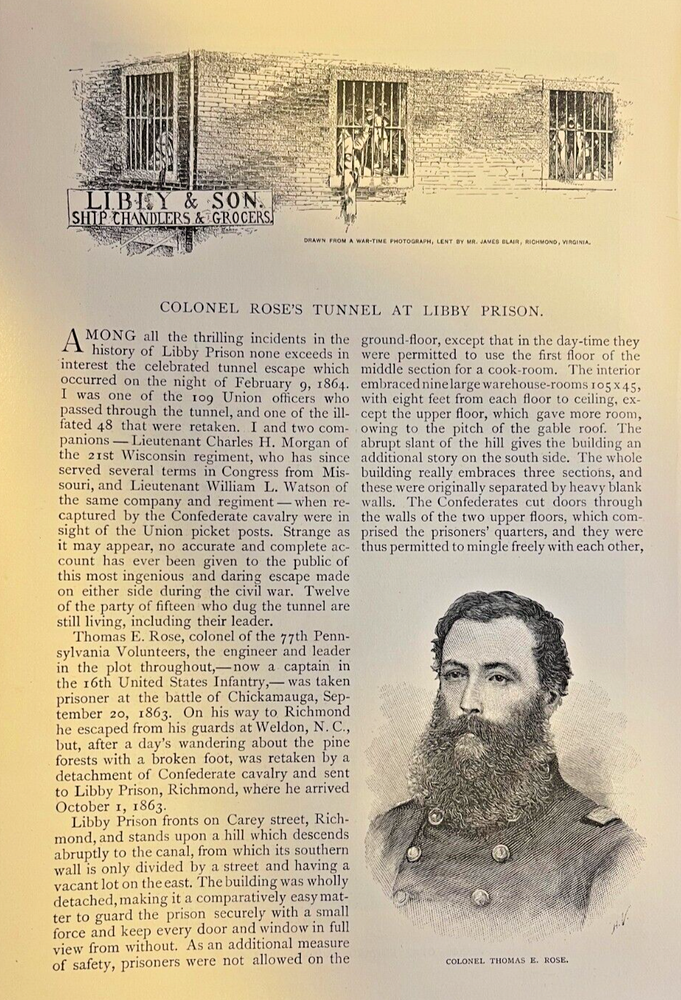 Libby Prison Civil War Richmond Virginia Colonel Thomas Rose Tunnel Escape