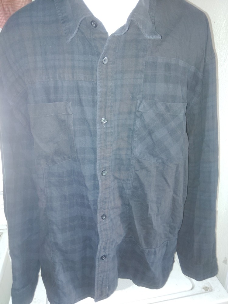 Kith Mens Black Dark Gray Plaid Flannel Shirt Size 2XL