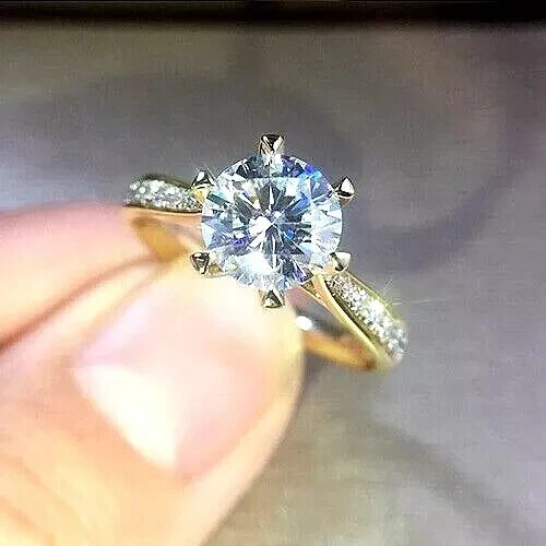 14K Gold Plated 2Ct Round Moissanite Engagement Ring  