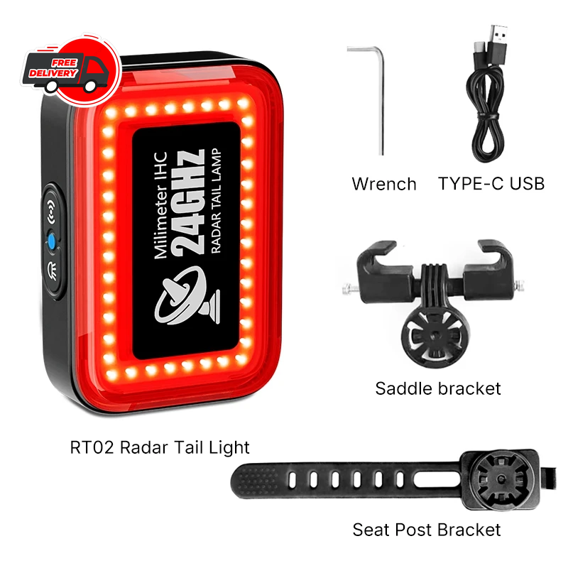 CYCLAMI Smart Brake Bicycle Tail Light MTB Road Bike Radar Rear USB Rechargeable