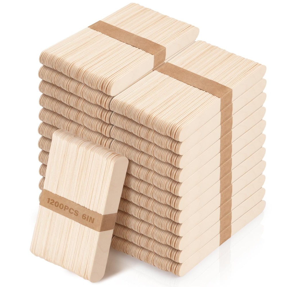 1200 Pieces Jumbo Wooden Craft Sticks, 6 Inch Multi-Purpose Wood Popsicle Cra...