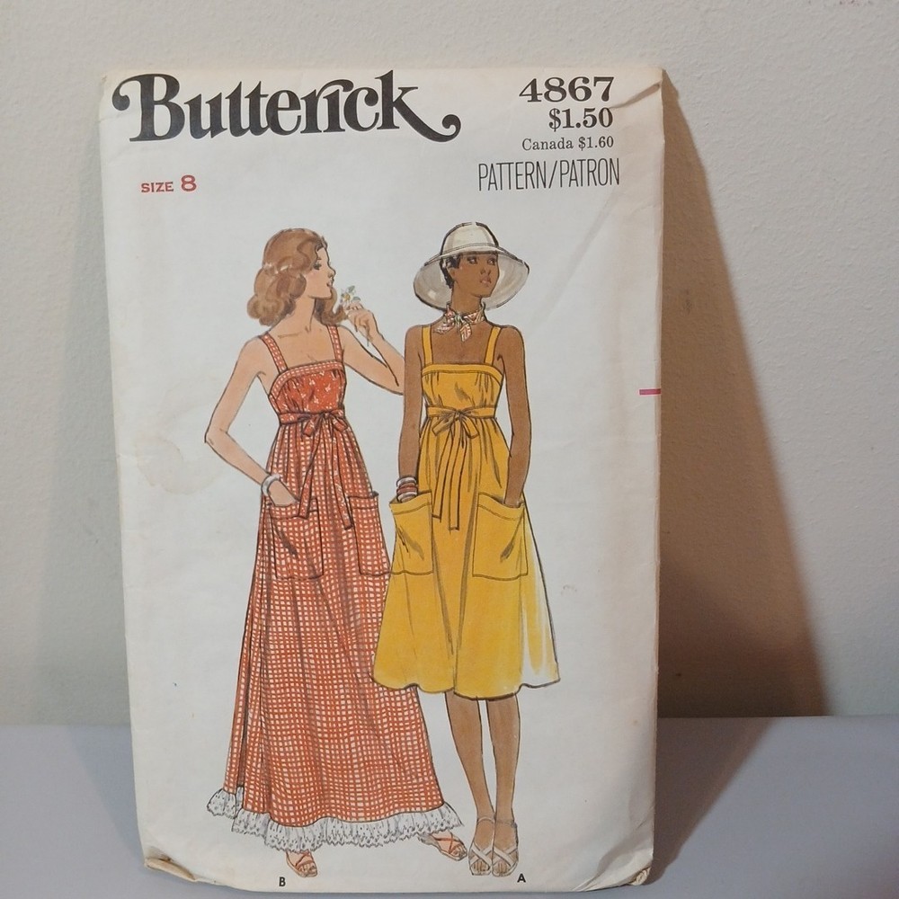 Butterick Pattern  4867 Misses Sun Dress Vacation Size 8 - cut Vintage 1977