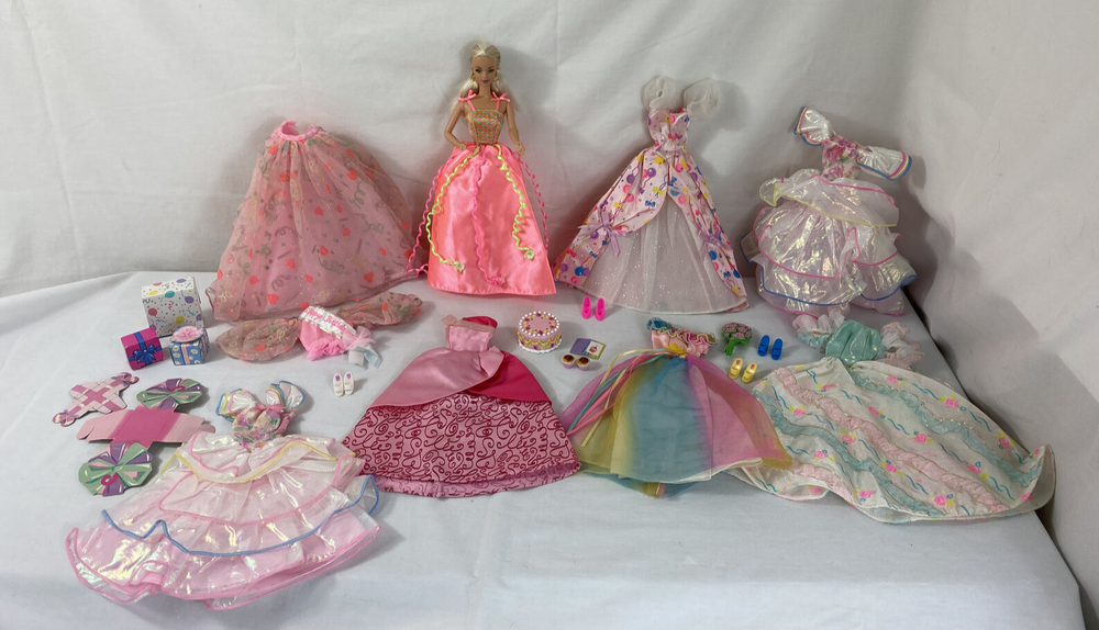 Mattel Birthday Barbie Lot Doll + Dresses + Accessories Lot