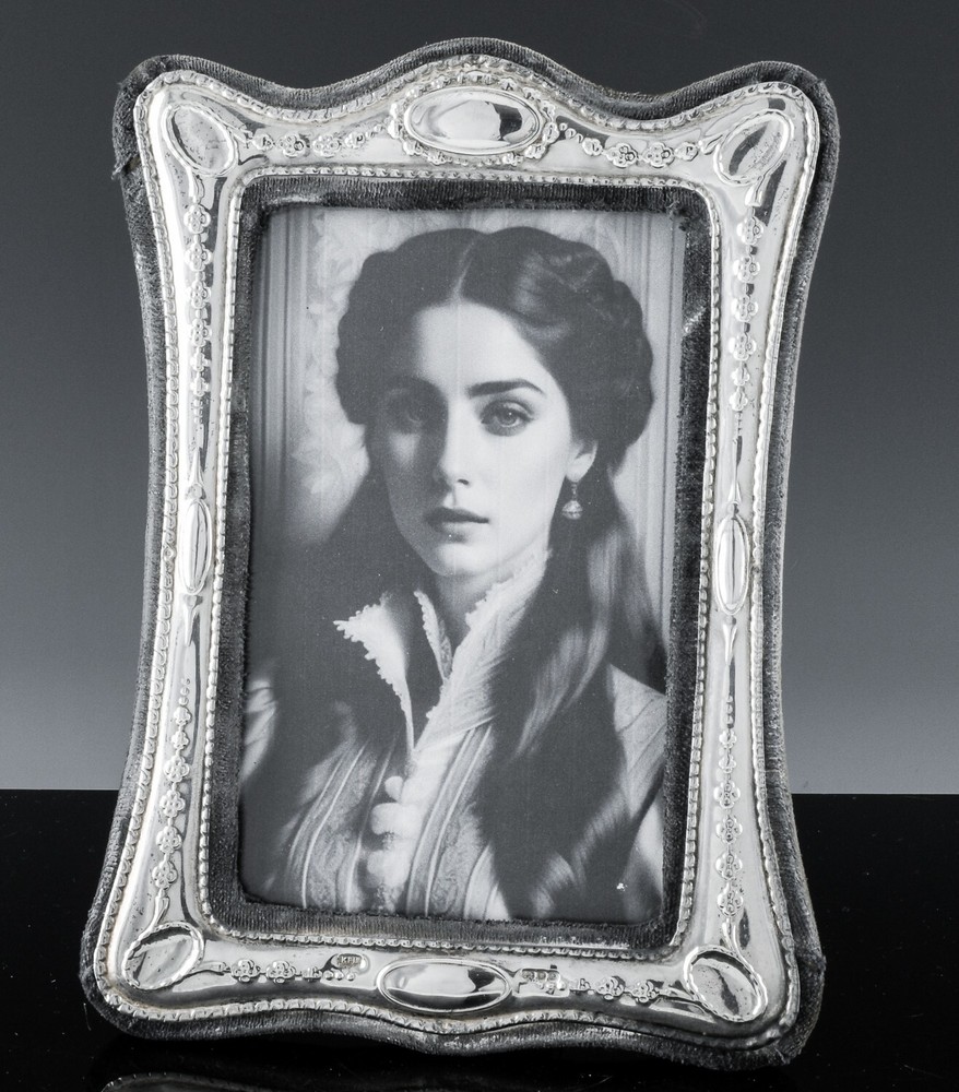 1985 Art Deco Repousse London Sterling Silver Desktop Picture Frame