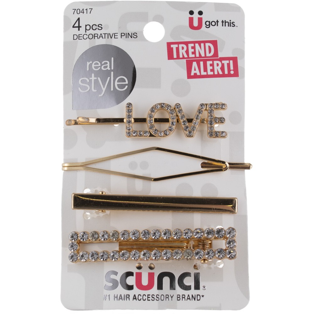 5-Pack Scunci Metallic Gold Trend Alert Hair Pins, 4 Count