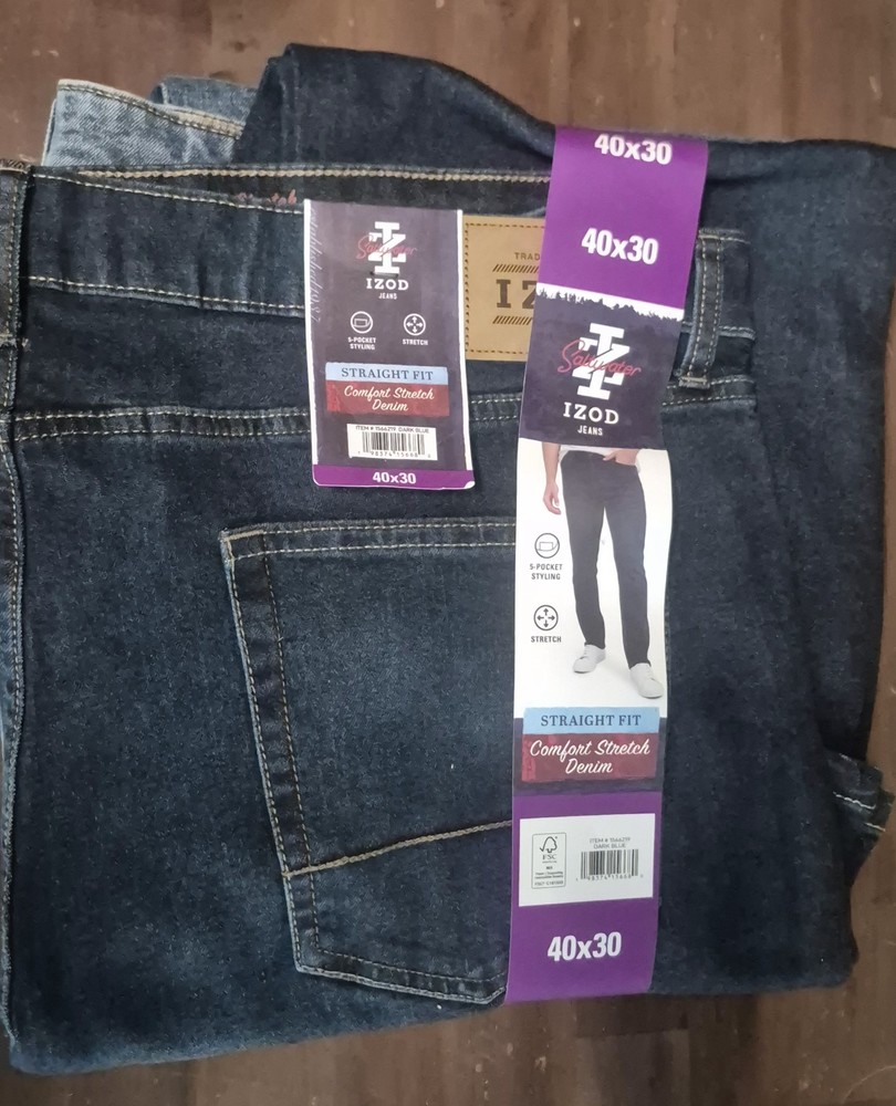 Izod Men's Straight Fit Jeans -  Dark BLUE  40 X 30 (Best DEAL) *