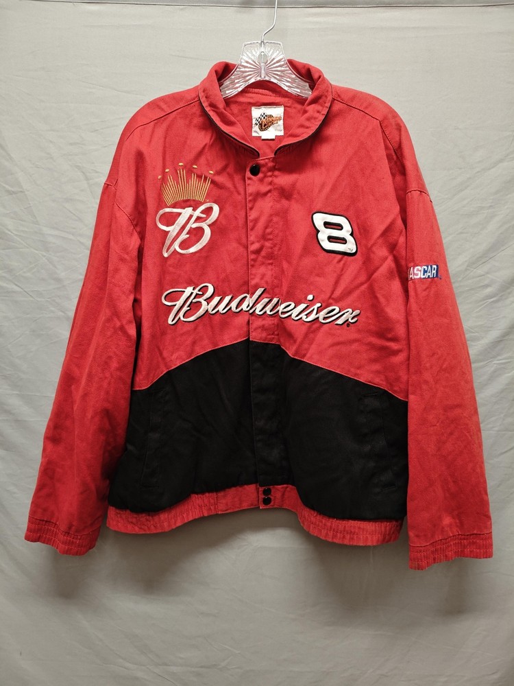 Budweiser NASCAR Racing Jacket Mens Large Red Black Winner's Circle #8 Dale Jr