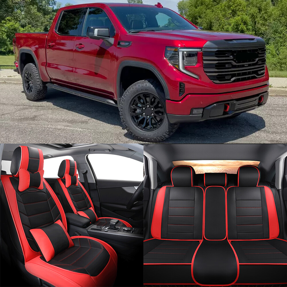 GMC Sierra Full Leather Seat Covers Front Rear 5-Seat Cushion with Pillows