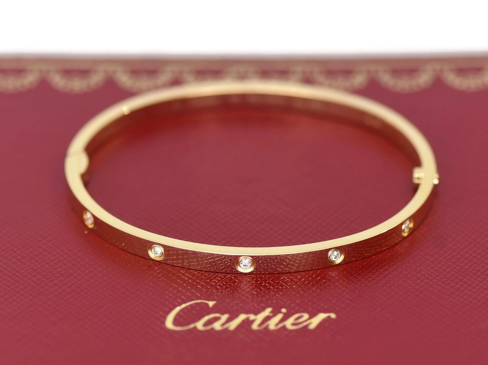 Cartier 10 Diamond Small Model 18K Yellow Gold Love Bracelet Size 16