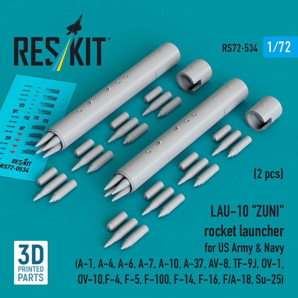 1/72 Zuni LAU-10 Rocket Pods Resin Aircraft Weapons Set (2 pcs) ResKit RS72-0534