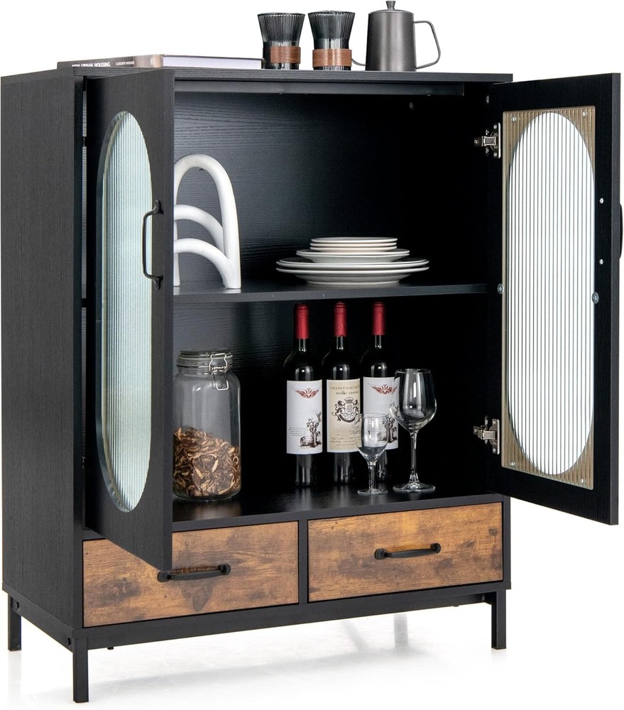 Buffet Cabinet with Storage and Tempered Glass Kitchen Sideboard