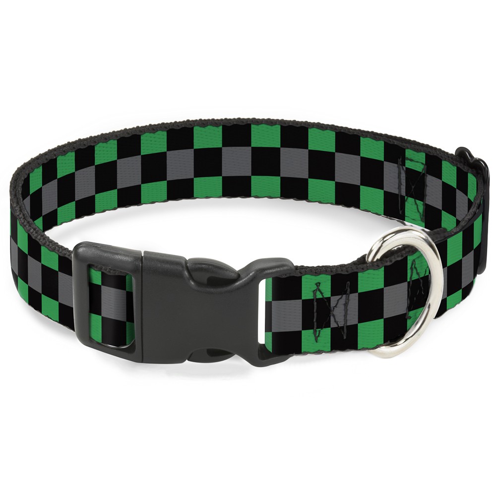 Plastic Clip Collar Checker Black/Gray/2 Green Small 9.5-13