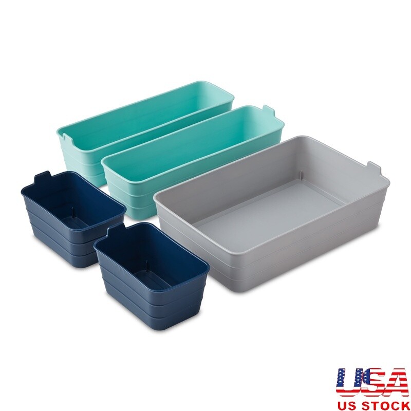 5-Piece Flexible Drawer Organizers for Home Office Kitchen Dishwasher Safe Storage