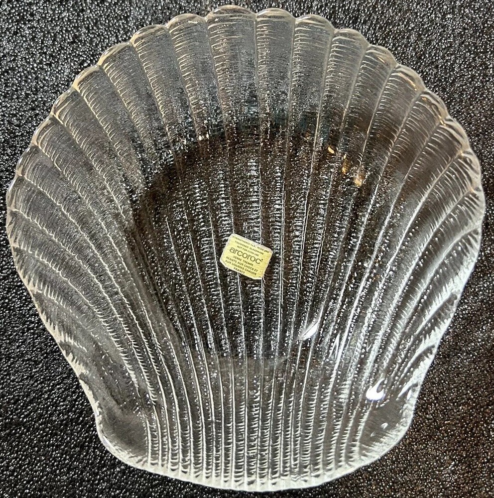 Arcoroc France Coquillage Glass Seashell Candy Trinket Soap Dish With Sticker