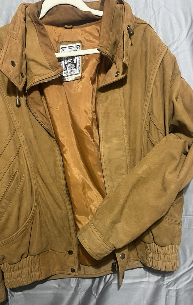 Vintage Distressed Brown Leather Bomber Jacket for Men XL Full Zip Suede