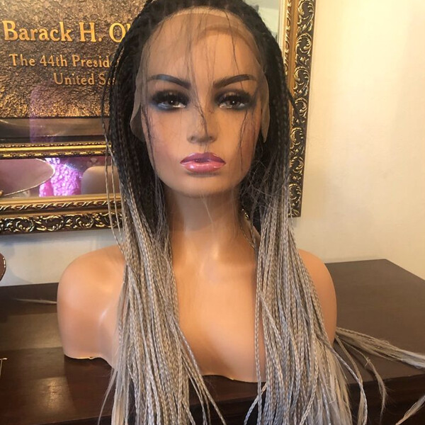 Grey Box Braided Wigs Synthetic Lace Front Wig For Black Women Glueless Soft Wig