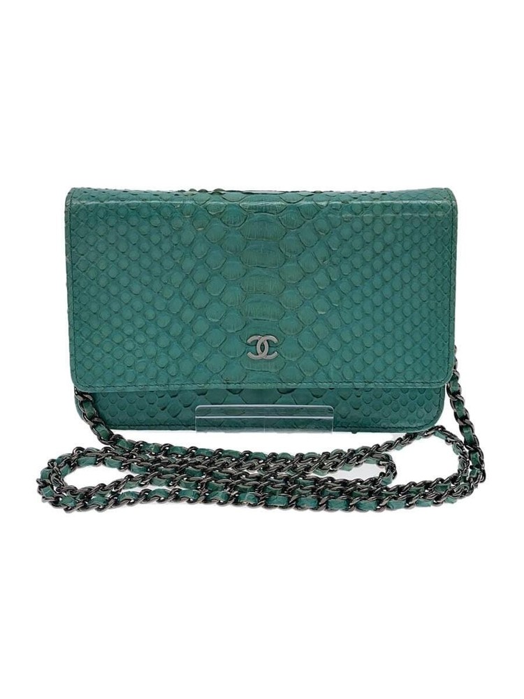 CHANEL Turquoise Snakeskin CC Chain Wallet WOC Blue Pre-Owned