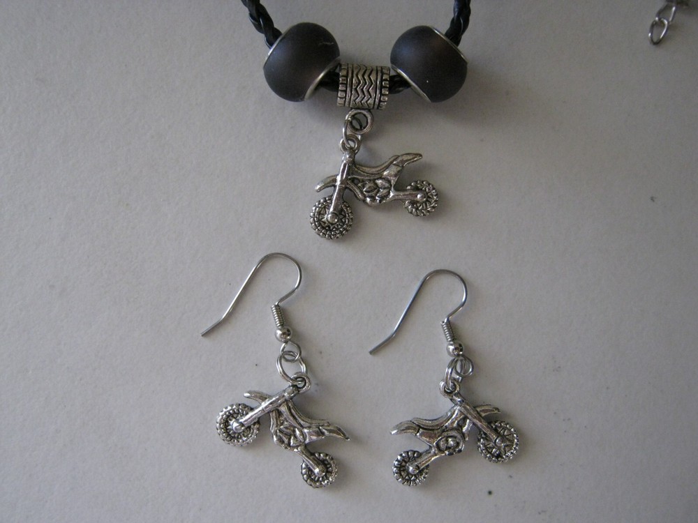 Dirt Bike Motorcycle Necklace Earrings set Moto Cross Summer Ride Handmade OOAK