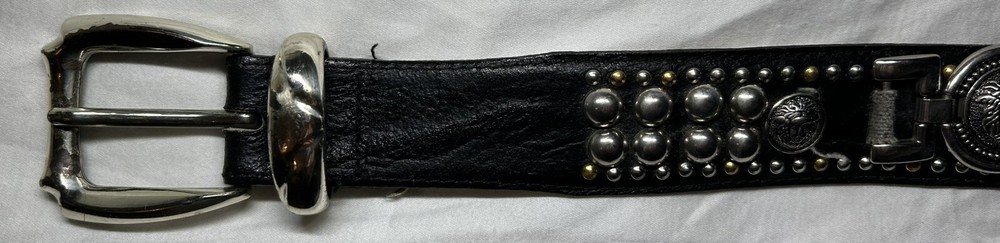 Vintage Gianni Versace Black Leather Belt Size 38 Classic V1 Medusa Studs Italy.