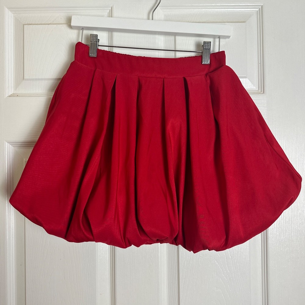 Valentines Preppy Red Bubble Hem Mini Skirt for Women Size XS-image