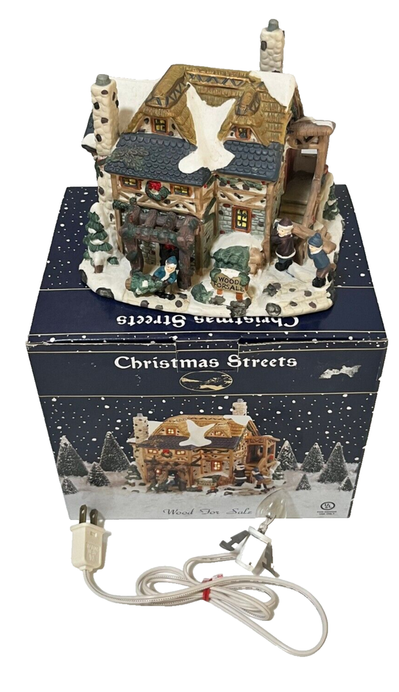 Christmas Streets Wood For Sale Cottage Lighted Village Building w/Box VINTAGE-image
