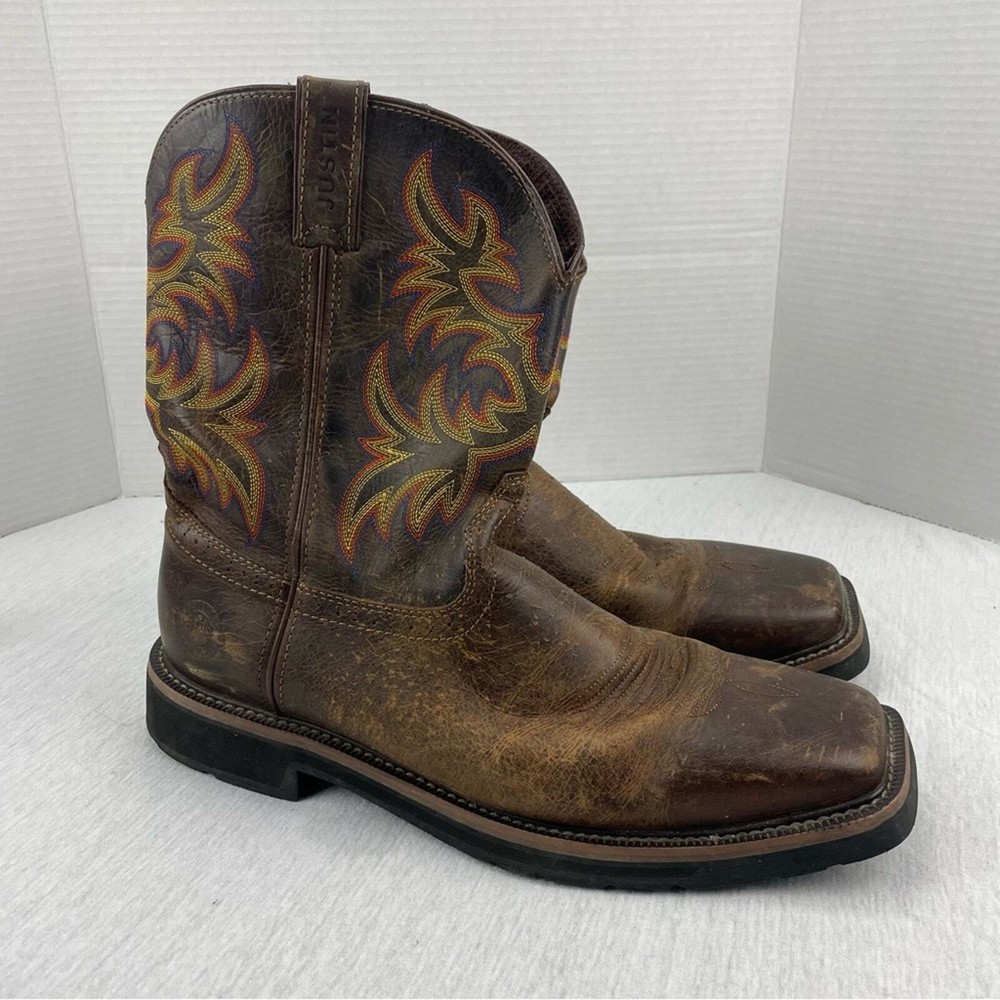 Justin Men's Square Toe Work Boots Brown Tan Size 14D WK4681