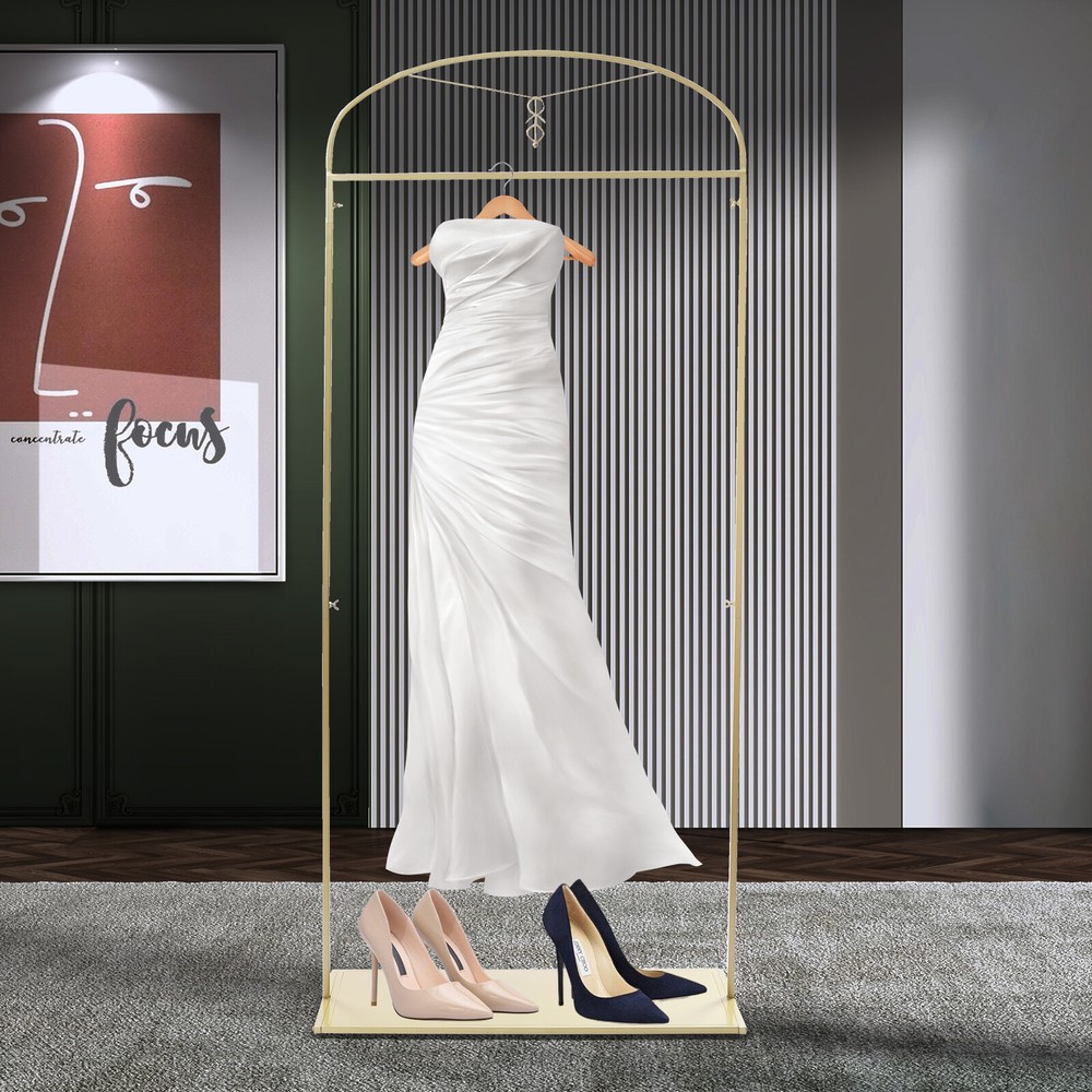 Gold Freestanding Metal Garment Rack for Wedding Dress Display