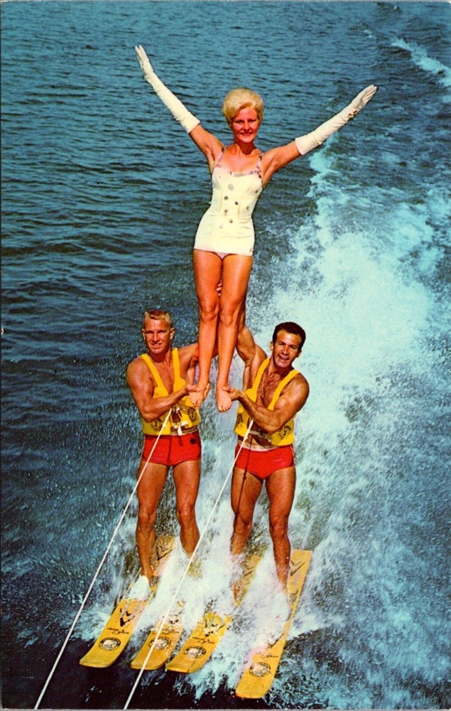 Cypress Gardens Florida Pretty Girl in Water Skiing Act Vintage Postcard   23639
