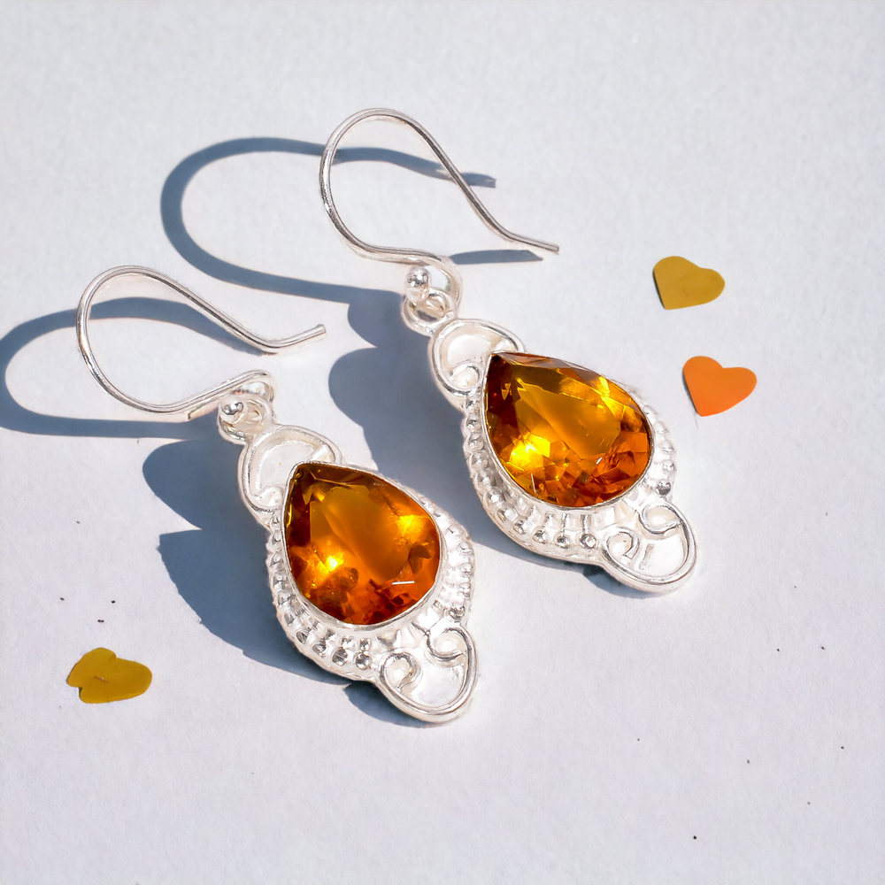 Natural Citrine Gemstone Drop/Dangle Yellow Earrings 925 Sterling Silver Jewelry