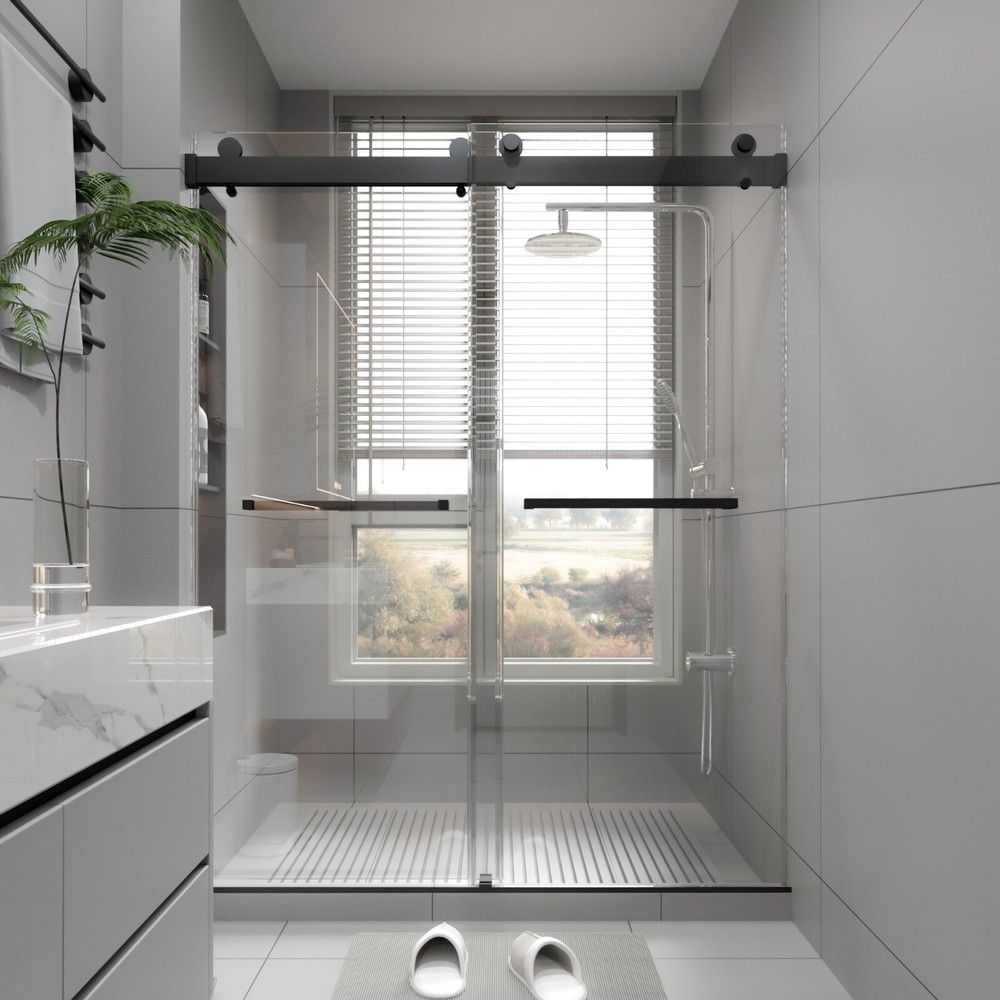 (56-60)''x76'' Frameless Double Sliding Shower Door, 10mm SGCC Tempered Glass