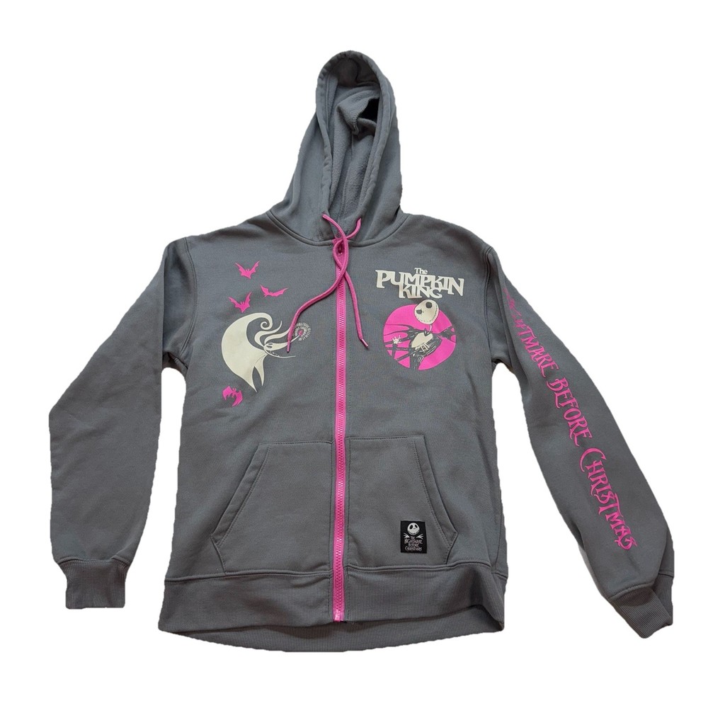 Nightmare Before Christmas Pumpkin King Women's Zip Hoodie Gray/Pink Size XS