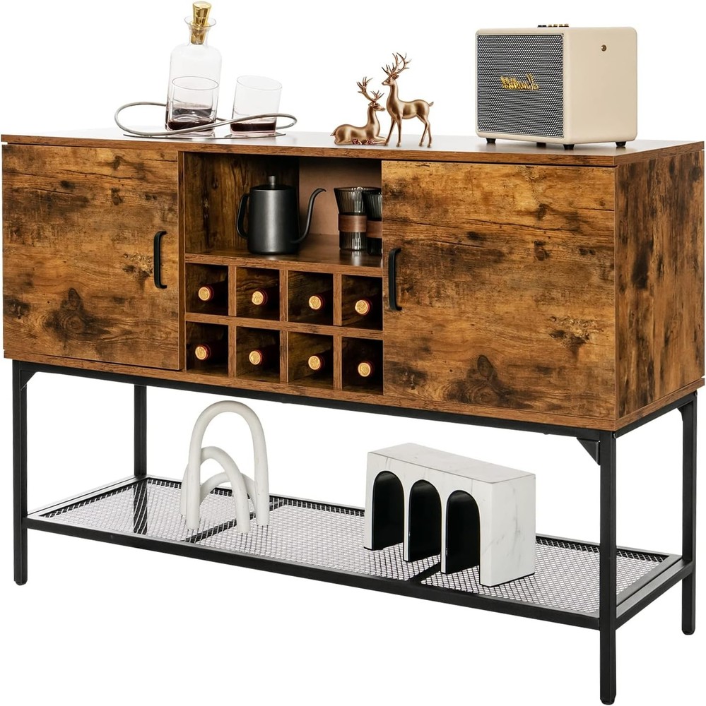 Industrial Buffet Cabinet with 8-Bottle Wine Rack and Kitchen Storage