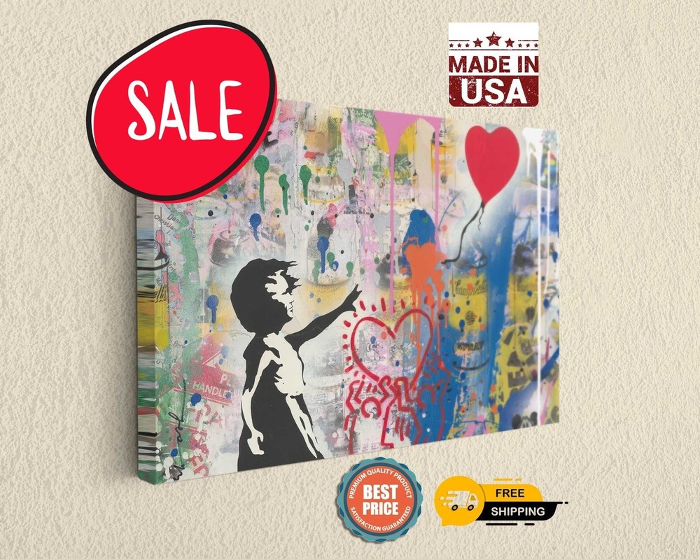 Canvas Print of Hopeful Banksy-Inspired Colorful Street Graffiti Art
