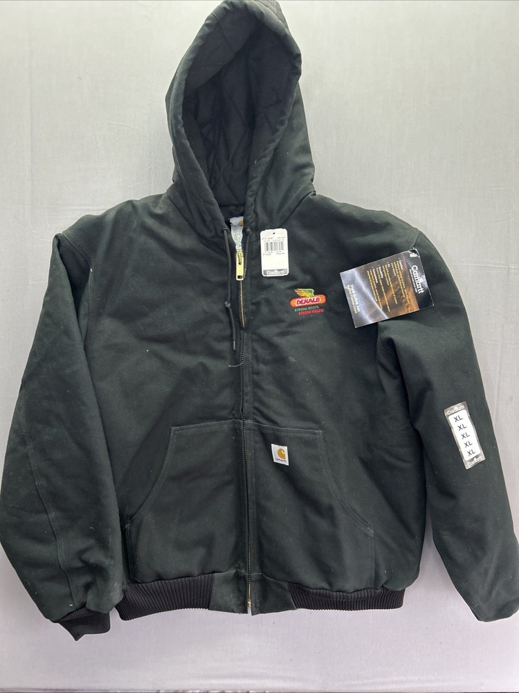 VTG Y2K Carhartt J140 BLK Black Hooded Duck Active Jacket XL Dekalb AG Farm NWT