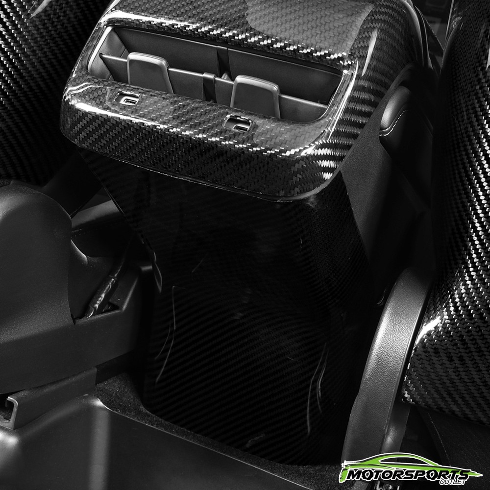 Fit 17-23 TESLA Model 3/Y Carbon Fiber 3K Backseat Centre Console Base Cap Black