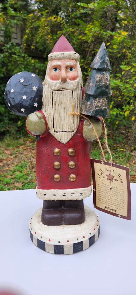 Midwest Randy Tate Folk Art Santa, Christmas Tree, Toys Signed, Cannon Falls